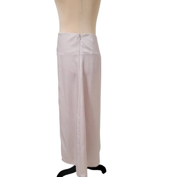 Express Size 4 Bone Colored High Waisted Satin Front Slit Midi Slip Skirt - Picture 6 of 16